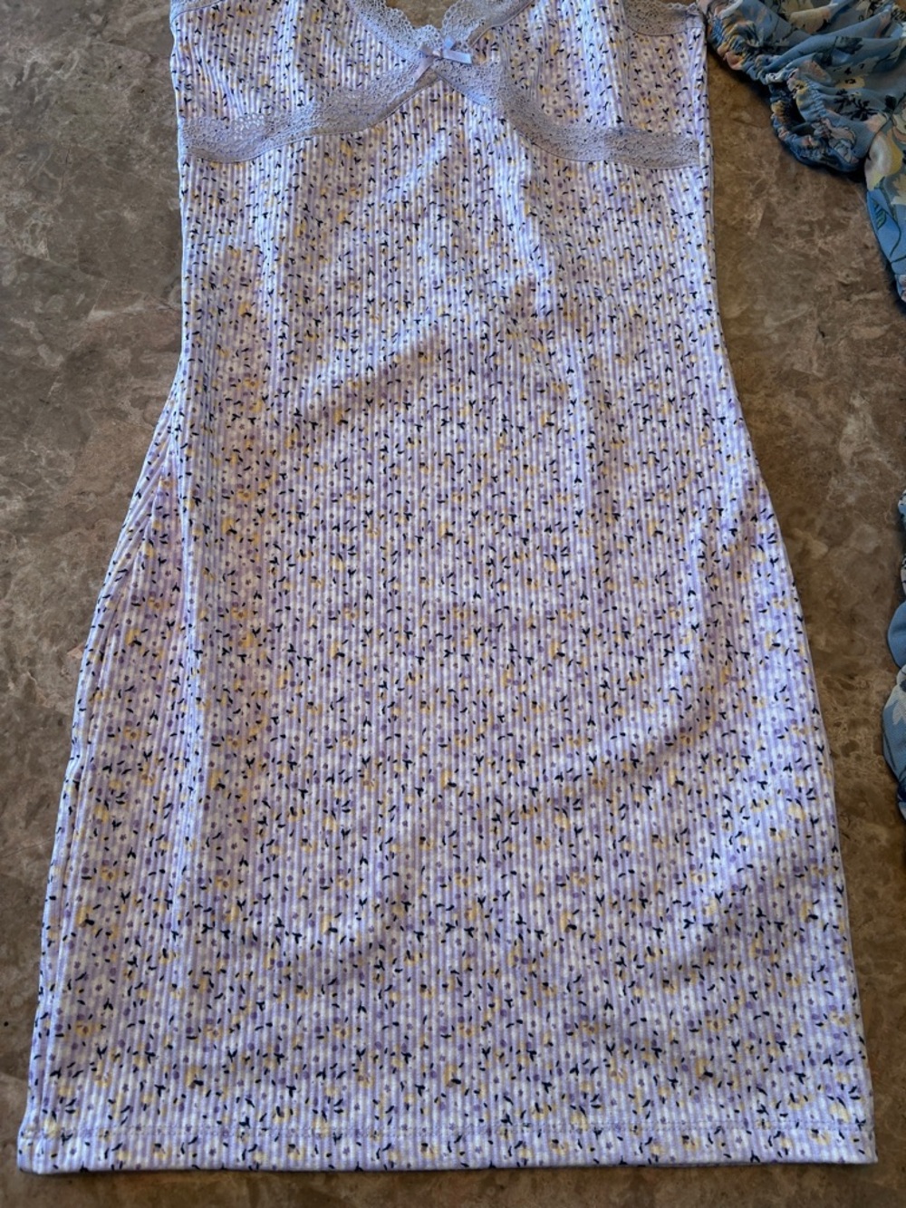 Light Blue Floral Ruched Mini Dress & Lavender Slip Dress - Picture 6 of 7